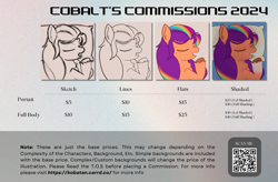 Size: 1024x672 | Tagged: safe, artist:cobaltskies002, derpibooru import, pony, advertisement, colored, commission, commission info, flat colors, lineart, price sheet, prices, sketch