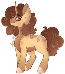 Size: 2236x2548 | Tagged: safe, artist:trashpanda czar, derpibooru import, oc, oc only, oc:snickerdoodle, unicorn, body markings, cheek fluff, chest fluff, female, horn, looking at you, mare, poofy mane, poofy tail, simple background, smiling, transparent background