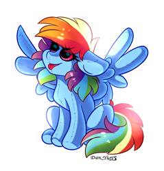 Size: 1947x2038 | Tagged: safe, artist:yuris, derpibooru import, rainbow dash, original species, pegasus, pony, g4, concave belly, female, open mouth, plush pony, plushie, simple background, sitting, smiling, solo, toy, white background
