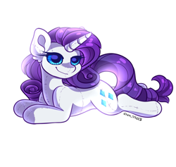 Size: 2147x2038 | Tagged: safe, artist:yuris, derpibooru import, rarity, original species, pony, unicorn, g4, concave belly, female, horn, plush pony, plushie, simple background, smiling, solo, telling lies, toy, white background