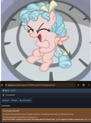 Size: 1920x2578 | Tagged: safe, artist:whogivesafuck, cozy glow, pegasus, pony, ban, barely pony related, derpibooru, explicit link, female, filly, foal, implied foalcon, laughing, meme, op is trying to start shit, solo, text