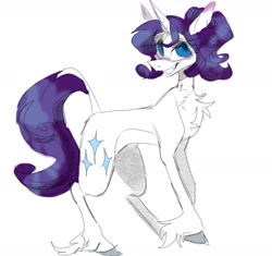 Size: 1456x1369 | Tagged: safe, artist:chortzykit, derpibooru import, rarity, pony, unicorn, g4, horn, leonine tail, simple background, solo, tail, thighs, thin, thunder thighs, unshorn fetlocks, white background