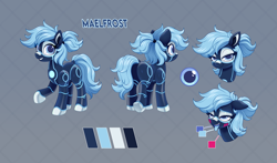 Size: 4343x2562 | Tagged: safe, artist:moetempura, derpibooru import, oc, oc:maelfrost, earth pony, pony, robot, robot pony, ahegao, led, looking at you, open mouth, reference sheet, solo, three quarter view, tongue, tongue out