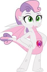 Size: 1342x2038 | Tagged: safe, artist:dupontsimon, derpibooru import, sweetie belle, dragon, fanfic:magic shorts, equestria girls, g4, dragonified, fanfic art, simple background, solo, species swap, sweetie dragon, transformation, transparent background, vector