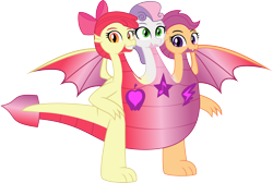 Size: 2710x1822 | Tagged: safe, artist:dupontsimon, derpibooru import, apple bloom, scootaloo, sweetie belle, dragon, fanfic:magic shorts, g4, conjoined, dragon bloom, dragonified, fanfic art, multiple heads, scootadragon, simple background, species swap, sweetie dragon, the ultimate cutie mark crusader, three heads, transformation, transparent background, vector
