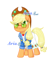Size: 2419x3187 | Tagged: safe, alternate version, artist:shangshanruoshui24400, derpibooru import, applejack, earth pony, pony, g4, applejack's festival hat, applejack's sunglasses, clothes, female, long skirt, mare, music festival outfit, simple background, skirt, solo, sunglasses, text, white background