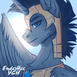 Size: 2048x2048 | Tagged: safe, artist:enderbee, derpibooru import, oc, alicorn, earth pony, pegasus, pony, unicorn, armor, armored pony, commission, guard, horn, royal guard, solo, sun, your character here