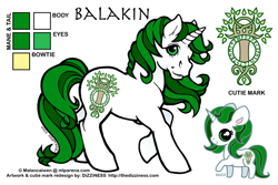 Size: 600x400 | Tagged: safe, artist:dizziness, derpibooru import, oc, oc only, oc:balakin, pony, unicorn, g1, 2010, chibi, color palette, commission, female, horn, looking at you, mare, mlp arena, raised hoof, raised leg, reference sheet, simple background, solo, standing, unicorn oc, white background