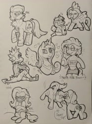 Size: 2879x3868 | Tagged: safe, artist:dsstoner, carrot top, derpy hooves, fluttershy, golden harvest, pinkie pie, princess cadance, spike, twilight sparkle, anthro, fallout equestria, g4, .mov, bondage, clothes, drink, drinking, drunk, flying, gag, hoodie, makeup, muzzle, muzzle gag, pinkamena diane pie, pony.mov, shed.mov, smoking, straitjacket, traditional art, vulgar