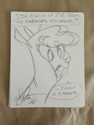 Size: 3024x4032 | Tagged: safe, artist:andypriceart, derpibooru import, paprika paca, alpaca, them's fightin' herds, babscon, community related, monochrome, paprika can talk, pencil drawing, sketch, speech bubble, the emperor's new groove, traditional art