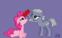 Size: 650x400 | Tagged: safe, artist:gonicfanfic, derpibooru import, limestone pie, pinkie pie, earth pony, pony, animated, blinking, duo, duo female, female, gif, mare, pixel art, siblings, simple background, sisters