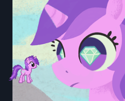 Size: 762x616 | Tagged: safe, artist:catachromatic, derpibooru import, screencap, amethyst star, sparkler, pony, unicorn, april fools 2024, cropped, cropped art, derpibooru, desktop ponies, female, horn, lineless, mare, meta, pixel art, self paradox, smiling, sprite, standing, wingding eyes