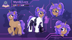 Size: 1920x1080 | Tagged: safe, artist:willoillo, derpibooru import, oc, unicorn, fallout equestria, commission, emotes, horn, pipbuck, reference sheet, science fiction