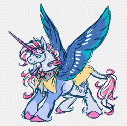 Size: 1021x1015 | Tagged: safe, artist:devilbunzz, derpibooru import, star catcher, alicorn, pony, g3, alternate color palette, alternate cutie mark, alternate design, alternate hair color, alternate tail color, alternate tailstyle, alternate universe, beard, blue eyes, blue sclera, cape, catchercorn, checkered background, chin fluff, clothes, coat markings, colored hooves, colored horn, colored pinnae, colored sketch, colored teeth, colored wings, colored wingtips, curly hair, curly mane, curly tail, eyelashes, facial hair, facial markings, fangs, female, fetlock tuft, gray coat, horn, leonine tail, lidded eyes, long horn, long mane, long tail, mare, multicolored mane, multicolored tail, peytral, profile, race swap, sketch, smiling, solo, sparkly wings, spread wings, star (coat marking), tail, two toned wings, unicorn beard, unicorn horn, wide stance, wingding eyes, wings