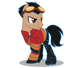Size: 1543x1362 | Tagged: safe, artist:guruyunus17, derpibooru import, earth pony, pony, base used, clothes, crossover, generator rex, gloves, goggles, goggles on head, jacket, pants, ponified, rex salazar, shirt, shoes, simple background, solo, species swap, t-shirt, transparent background