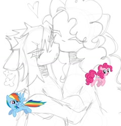 Size: 1080x1131 | Tagged: safe, artist:ririotz, derpibooru import, pinkie pie, rainbow dash, earth pony, pegasus, pony, female, kissing, lesbian, mare, pinkiedash, shipping, sketch