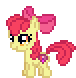 Size: 76x78 | Tagged: safe, artist:moonlight bloom, derpibooru import, edit, apple bloom, earth pony, pony, g4, animated, apple bloom's bow, blinking, bow, desktop ponies, female, filly, foal, gif, hair bow, loop, perfect loop, pixel art, simple background, smiling, solo, sprite, standing, transparent background