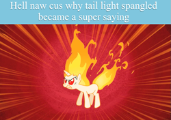 Size: 681x480 | Tagged: safe, derpibooru import, edit, edited screencap, screencap, twilight sparkle, g4, caption, dragon ball, image macro, meme, misspelling, rapidash twilight, spunch bob, super saiyan, text