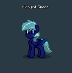 Size: 591x596 | Tagged: safe, artist:mlpfantealmintmoonrise, derpibooru import, oc, oc only, oc:midnight space, pegasus, pony, colored wings, gradient wings, name, pixel art, pony town, wings