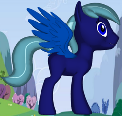 Size: 614x581 | Tagged: safe, derpibooru import, oc, oc only, oc:midnight space, pegasus, 3d pony creator, large wings, male, side view, stallion, striped tail, tail, wings