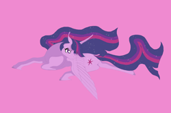 Size: 2176x1445 | Tagged: safe, artist:midnightmoon1986, derpibooru import, princess twilight 2.0, twilight sparkle, twilight sparkle (alicorn), alicorn, pony, g4, cloven hooves, female, horn, lidded eyes, lying down, mare, older, older twilight, older twilight sparkle (alicorn), pink background, prone, simple background, solo, tail, unshorn fetlocks, wings