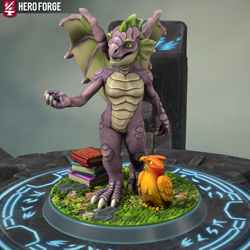 Size: 768x768 | Tagged: safe, artist:porcelaindoombot, derpibooru import, peewee, spike, bird, dragon, phoenix, g4, 3d, 3d model, 3d print, book, dice, dungeons and dragons, hero forge, male, ogres and oubliettes, rpg, smiling, spread wings, winged spike, wings