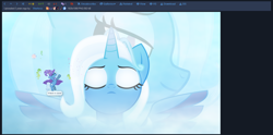 Size: 1600x795 | Tagged: safe, artist:starless, derpibooru import, trixie, alicorn, pony, alicornified, april fools 2024, derpibooru, desktop ponies, meta, pixel art, race swap, sprite, text, trixiecorn