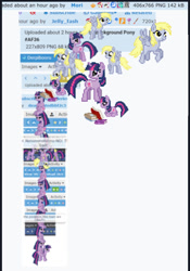 Size: 750x1072 | Tagged: safe, derpibooru import, derpy hooves, twilight sparkle, unicorn twilight, pegasus, pony, unicorn, 8-bit, april fools, april fools 2024, book, derpibooru, flying, horn, meme, meta, ponies riding ponies, riding, twilight stackle