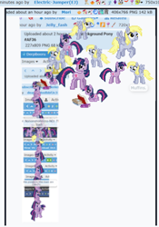 Size: 564x806 | Tagged: safe, derpibooru import, derpy hooves, twilight sparkle, unicorn twilight, pegasus, pony, unicorn, 8-bit, april fools, april fools 2024, book, derpibooru, flying, horn, meme, meta, ponies riding ponies, riding, twilight stackle