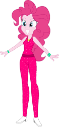 Size: 754x1613 | Tagged: safe, artist:invisibleink, artist:tylerajohnson352, derpibooru import, pinkie pie, human, equestria girls, g4, backless, belt, clothes, high heels, jewelry, necklace, pants, shoes, short shirt, simple background, solo, tanktop, transparent background, waistband, wristband