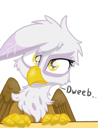 Size: 826x1079 | Tagged: safe, artist:pzkratzer, derpibooru import, gilda, griffon, aggie.io, closed mouth, dweeb, female, folded wings, looking at you, simple background, sitting, solo, transparent background, wings
