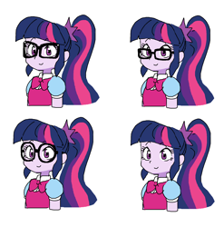 Size: 1601x1621 | Tagged: safe, artist:cheesesauce_45, derpibooru import, sci-twi, twilight sparkle, equestria girls, g4, bust, clothes, dress, eyebrows, eyebrows visible through hair, female, glasses, long hair, multicolored hair, neck bow, ponytail, purple eyes, purple skin, round glasses, simple background, smiling, solo, square glasses, tied hair, white background, wingding eyes