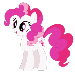 Size: 438x424 | Tagged: safe, artist:selenaede, artist:user15432, derpibooru import, plumsweet, earth pony, pony, g4, base used, female, generation leap, mare, open mouth, open smile, pink eyes, pink mane, pink tail, recolor, simple background, smiling, solo, tail, transparent background, white coat