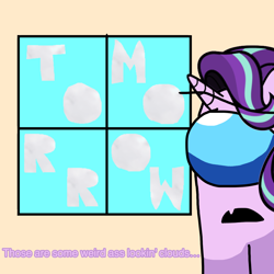 Size: 1280x1280 | Tagged: safe, artist:josephthedumbimpostor, derpibooru import, starlight glimmer, among us, cloud, glimpostor, looking out the window
