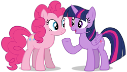 Size: 3789x2160 | Tagged: safe, artist:zslnews, derpibooru import, pinkie pie, twilight sparkle, twilight sparkle (alicorn), alicorn, earth pony, pony, g4, chatting, duo, duo female, female, folded wings, mare, simple background, transparent background, vector, wings