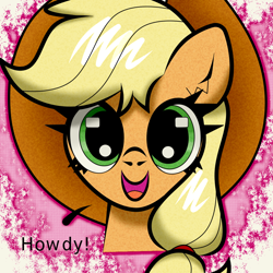 Size: 1000x1000 | Tagged: safe, artist:scandianon, derpibooru import, applejack, earth pony, pony, g4, bust, female, howdy, looking at you, mare, solo, talking, talking to viewer