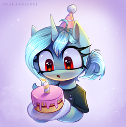 Size: 2958x3000 | Tagged: safe, artist:opal_radiance, derpibooru import, oc, oc only, oc:karina, pony, unicorn, equestria at war mod, birthday cake, cake, female, food, horn, mare, solo