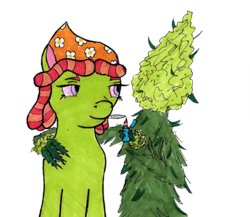 Size: 1320x1148 | Tagged: safe, artist:assertiveshypony, derpibooru import, tree hugger, earth pony, pony, g4, 420, drug trip, drugs, high as a kite, lighter, marijuana, monster, plant, simple background, that pony sure does love weed, transparent background, weed monster