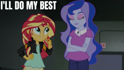 Size: 1920x1080 | Tagged: safe, derpibooru import, edit, edited screencap, editor:quoterific, screencap, princess luna, sunset shimmer, vice principal luna, equestria girls, friendship games, g4