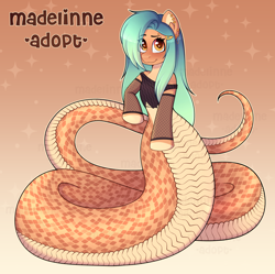 Size: 4112x4093 | Tagged: safe, artist:madelinne, derpibooru import, oc, oc only, lamia, original species, adoptable, adoptable open, clothes, jewelry, long hair, shirt, solo, t-shirt
