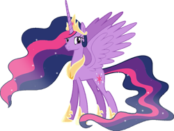 Size: 1031x775 | Tagged: safe, artist:fedethedox2121, derpibooru import, princess celestia, princess twilight 2.0, twilight sparkle, twilight sparkle (alicorn), alicorn, pony, g4, the last problem, crown, ethereal mane, ethereal tail, female, jewelry, older, older twilight, older twilight sparkle (alicorn), palette swap, recolor, regalia, simple background, solo, tail, transparent background