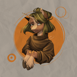 Size: 3000x3000 | Tagged: safe, artist:lunciakkk, derpibooru import, oc, oc only, oc:dtiys, unicorn, bust, clothes, commission, female, hoodie, horn, portrait, simple background