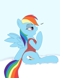 Size: 2550x3300 | Tagged: safe, artist:mare_enjoyer, derpibooru import, rainbow dash, pegasus, pony, g4, clothes, cloud, female, mare, one-piece swimsuit, sitting, solo, swimsuit, yawn