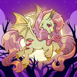 Size: 2400x2400 | Tagged: safe, artist:sparkytopia, derpibooru import, fluttershy, bat pony, pony, g4, bat ponified, fangs, female, flutterbat, looking at you, race swap, solo, unshorn fetlocks