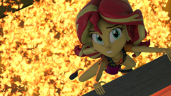 Size: 1920x1080 | Tagged: safe, artist:ontheedgeht, derpibooru import, sunset shimmer, equestria girls, g4, cliffhanger, fire