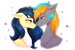 Size: 3000x2000 | Tagged: safe, artist:sparkling_light, derpibooru import, oc, pony, unicorn, blushing, bust, duo, female, heart, horn, male