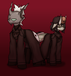 Size: 2486x2681 | Tagged: safe, artist:ashel_aras, derpibooru import, oc, oc only, changeling, hybrid, changeling oc, clothes, coat, cyrillic, duo, gradient background, hybrid oc, russian, sketch