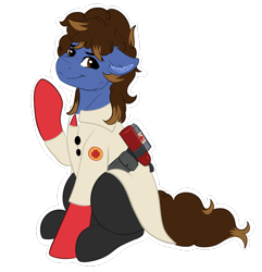 Size: 652x675 | Tagged: safe, artist:monsoonvisionz, derpibooru import, oc, oc only, oc:rusty kettle, brown eyes, brown mane, curly hair, curly mane, medic (tf2), simple background, solo, team fortress 2, transparent background