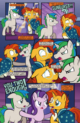 Size: 1920x2948 | Tagged: safe, artist:alexdti, derpibooru import, starlight glimmer, sunburst, oc, oc:star logic, pony, unicorn, comic:quest for friendship retold, 6 panel comic, :c, >:c, blaze (coat marking), coat markings, comic, eye to eye, facial markings, female, frown, horn, looking at each other, looking at someone, male, mare, socks (coat marking), stallion, trio