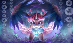 Size: 2048x1229 | Tagged: safe, artist:xyq, artist:xyq_nb, derpibooru import, princess flurry heart, alicorn, pony, g4, bandana, clothes, commission, crystal heart, detailed, female, flying, folded wings, high res, mare, solo, wings